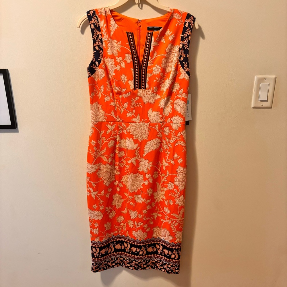 NWT Maggy London Orange & Navy Tatum Scuba Knit Dress | Size 4